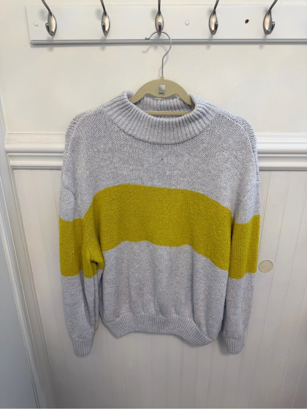 aerie Gray and Yellow Striped Crew Neck Sweater